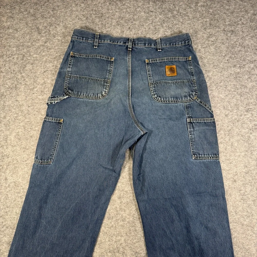 Carhartt B13HDK Mens 36x34 Blue Denim Loose Fit Carpenter Work Pants Jeans